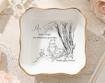 Personalized Teacher Jewelry Dish, Custom Ceramic Ring Tray, Teacher Appreciation Gift, Thank You Teacher Keepsake Dish