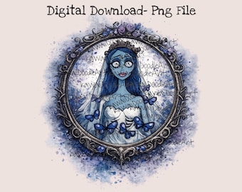 Corpse Bride Png, Emily Transparent Background, Gothic Bride Clipart, Dark Fantasy Cartoon Character for Kids (Digital Download)