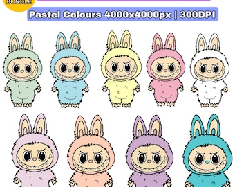 Labubu Clipart Bundle, Pastel Kawaii Monster PNG (Digital Download)