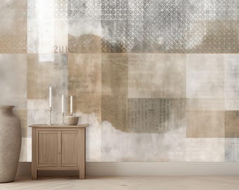 Neutral Geometric Wallpaper Mural – Beige Modern Texture Blocks Peel and Stick