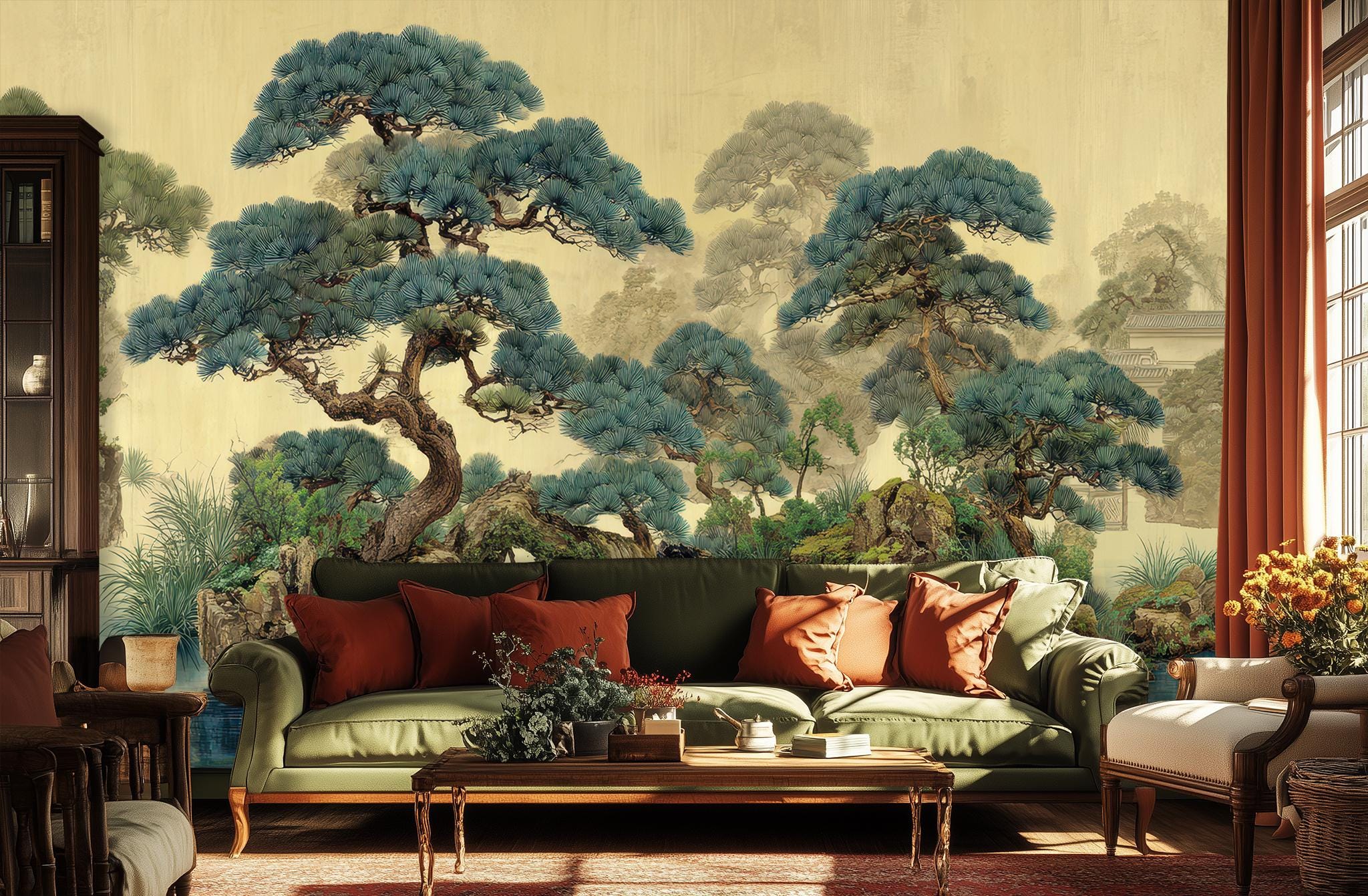 Japanese Zen Garden Wallpaper Mural – Pine Trees & Water Landscape ...