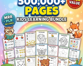 Paquete de más de 500,000 recursos educativos para niños con derechos de reventa PLR MRR, paquete de aprendizaje para niños con páginas imprimibles, libro para colorear, hojas de trabajo, juegos, números