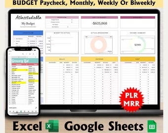 Simple Budget PLR Planner Google Sheets & Excel ,MRR Rights, Digital Download