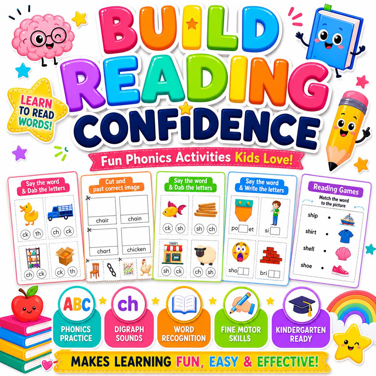 Phonics Learn to Read Words Worksheets | Digraph Activities for