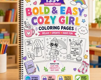 135+ Coloring Pages Easy Cozy Girl | Cute Printable Self Care Coloring Book for Teens - Adults PDF PNG JPG