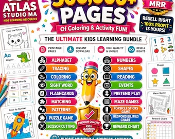 500k Kids Learning Pages Bundle, PLR MRR (Printable PDF, Canva Templates)