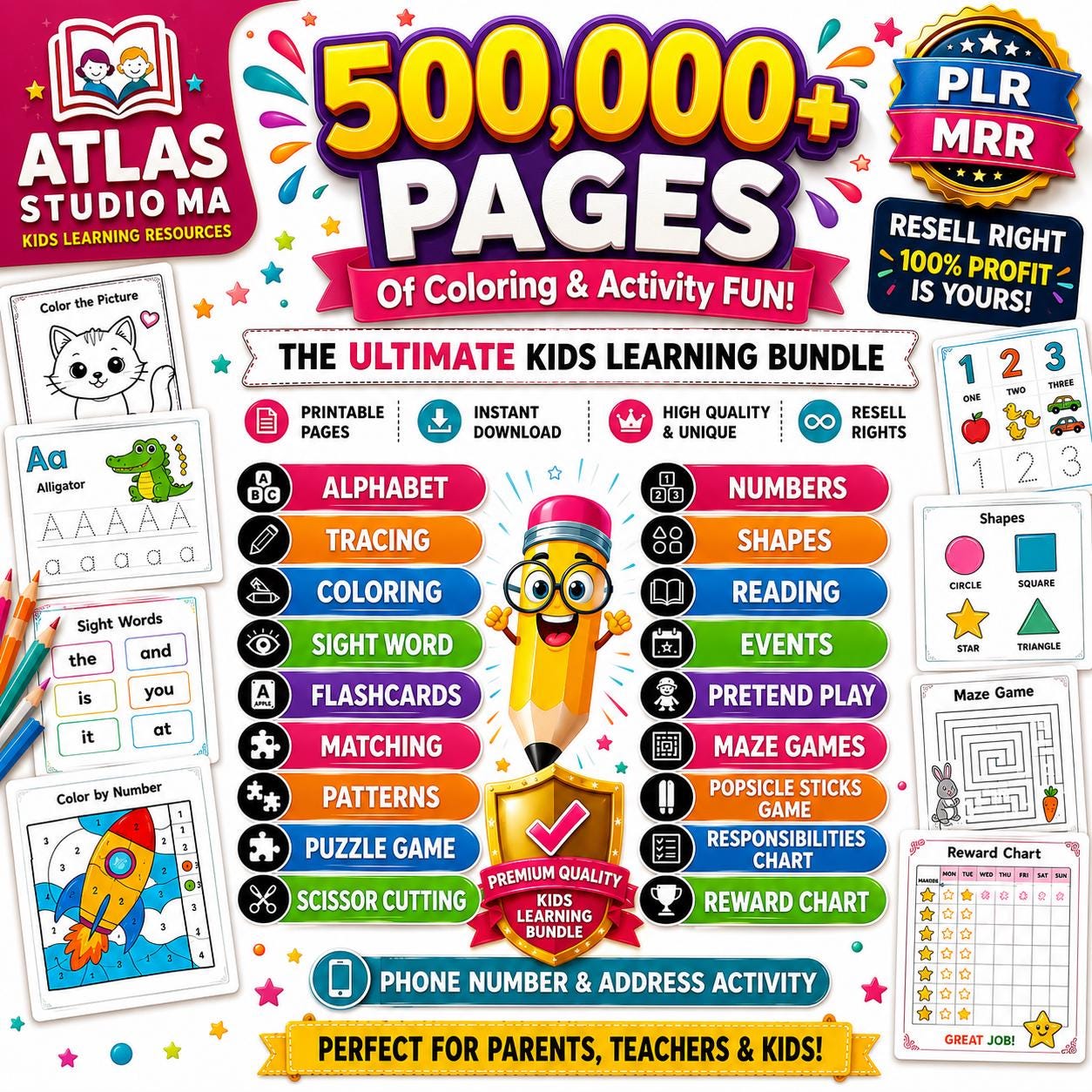 500k Kids Learning Pages Bundle, PLR MRR (printable PDF, Canva ...