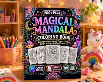 200+ Magic Mandala Coloring Pages  Bundle  | Canva Editable KDP  | Fantasy Coloring Book PDF