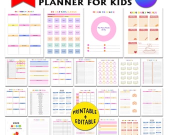 ADHD Planner for Kids Printable 70+ Pages, Kids Daily Routine & Behavior Tracker, Editable Canva Kids Planner, Homeschool Activity Binder