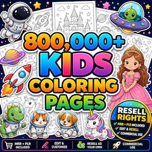 800,000+ Kids Learning Activities Bundle PLR MRR Rights | Coloring Pages & Worksheets | Homeschool Printables PDF