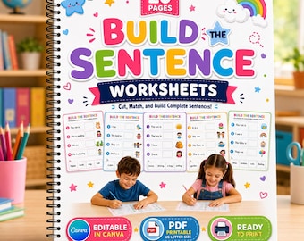 Build The Sentence Worksheets for Kids | Kindergarten Grammar Activity | Cut and Paste Printable PDF | ESL Learning