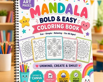 Mandala Coloring Book for Kids & Adults | Bold Easy Coloring Pages | Printable PDF | Relaxing Art Activity Book