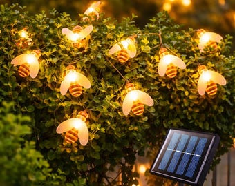 Solar Bee String Lights 7M 50 LEDs – Warm Outdoor Fairy Lights, Waterproof Garden Decor, Cozy Patio Lighting, Romantic Backyard Lights