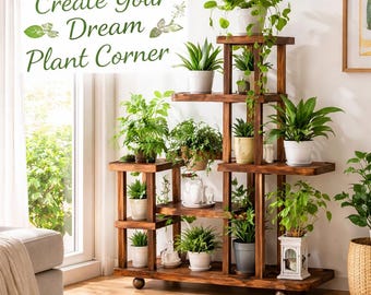 SO　ウッドプランター3段シェルフ　メープル✖️ブラック　30cm 6セット 3段木製ラダープラントスタンド - 鉢植えや花用の素朴な屋外ガーデン