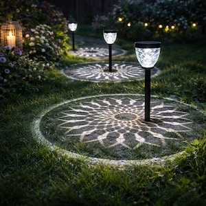 Luces solares para caminos exteriores: luces LED para jardín con sombras de patrones, decoración impermeable para césped, iluminación brillante para senderos.