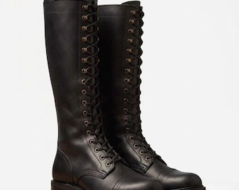 Handgemaakte hoge leren veterschoenen voor heren
