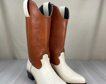Two-Tone Brown & White Cowboy Boots – Men And Women