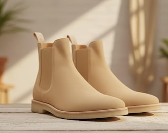 Botas Chelsea beige hechas a mano para hombre