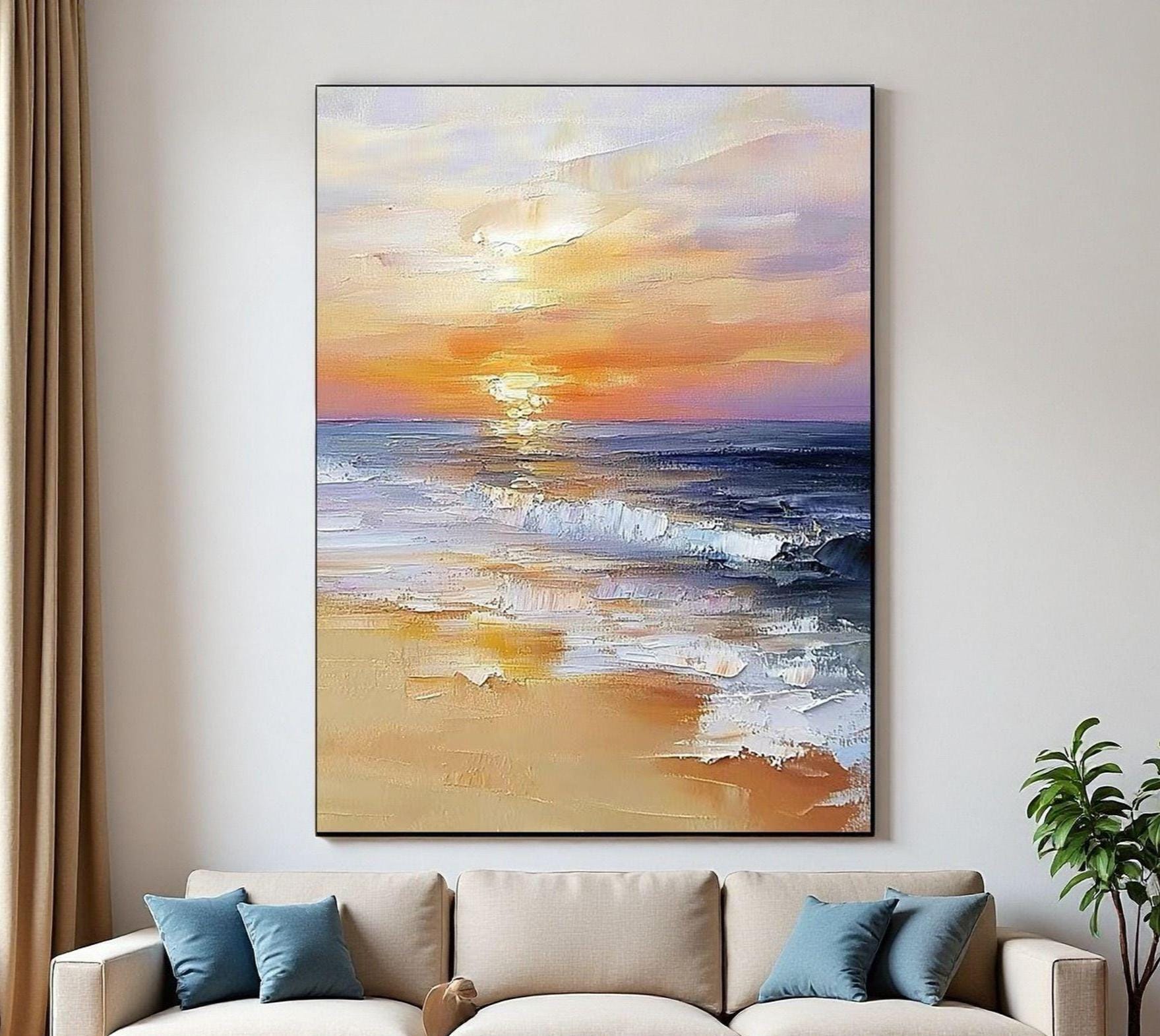 Tableau Toile Panoramique Coucher De Soleil Plage - Déco Murale Moderne - Neuf