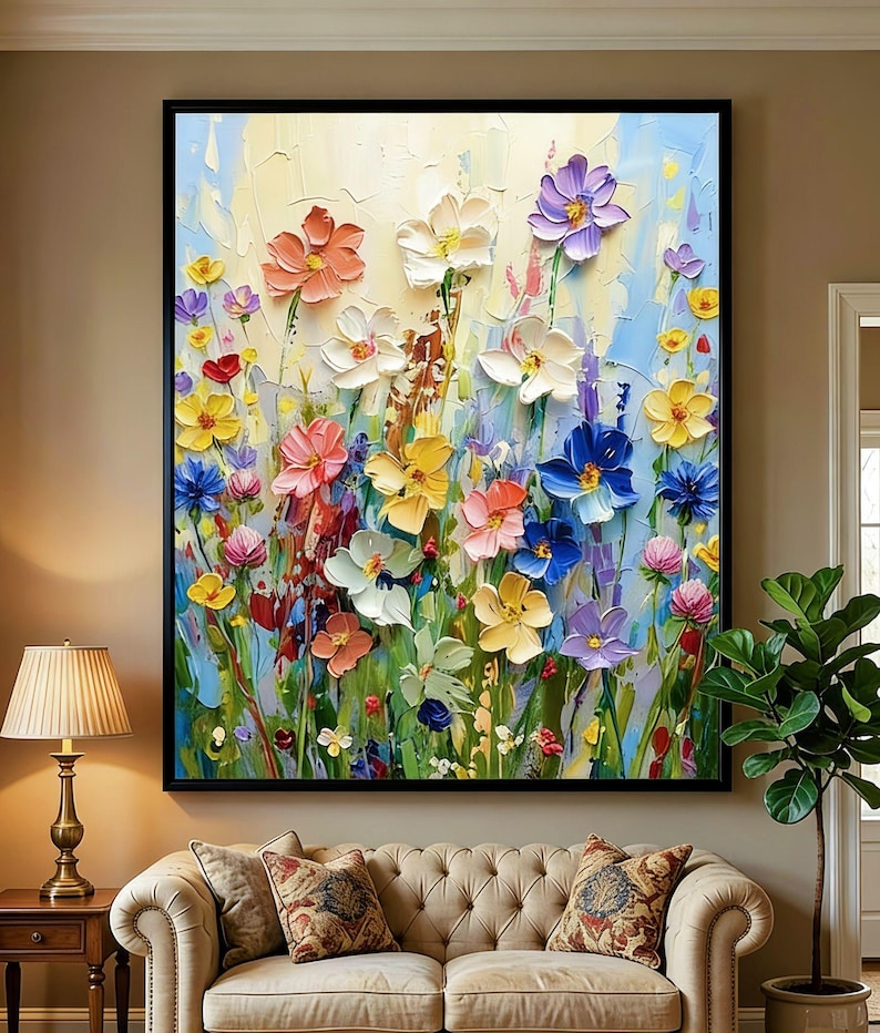 Abstract Colorful Floral Oil Painting on Canvas, Botanical Wall Art ...