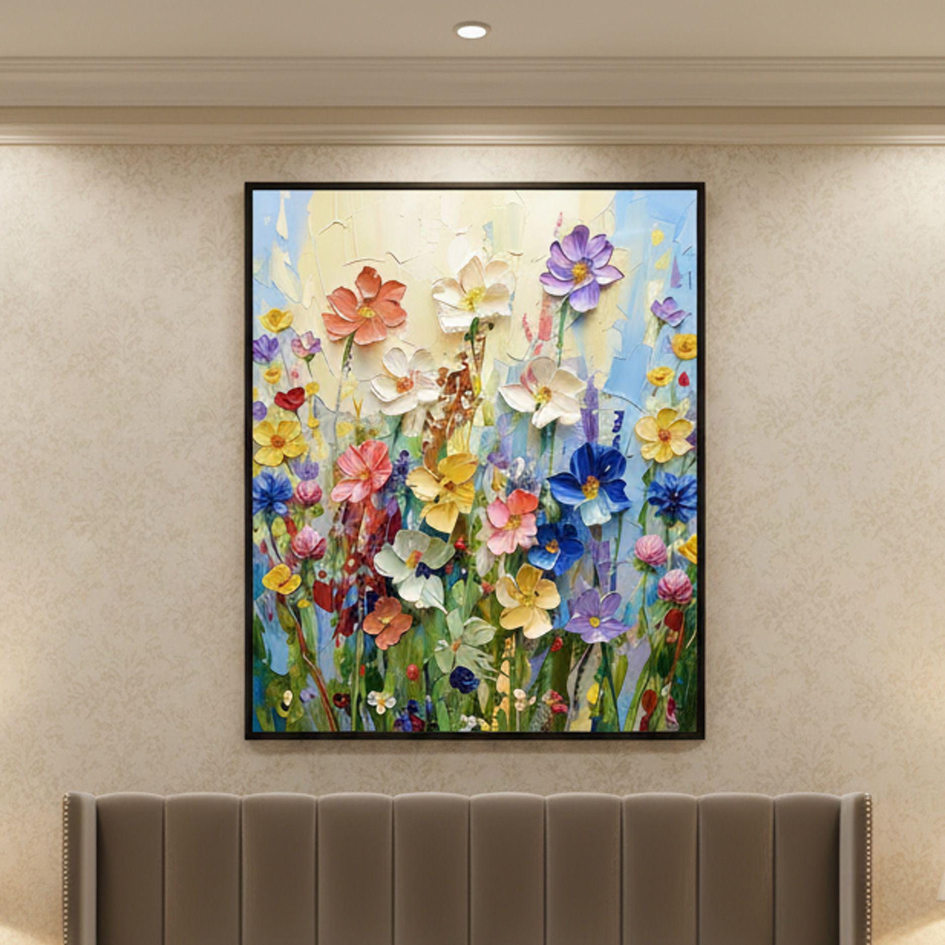 Abstract Colorful Floral Oil Painting on Canvas, Botanical Wall Art ...