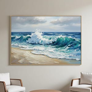 Original Ocean Waves Oil Painting, Textured Impasto Seascape Wall Art, Large Beach House Decor, Modern Coastal Abstract Canvas, Home Decor