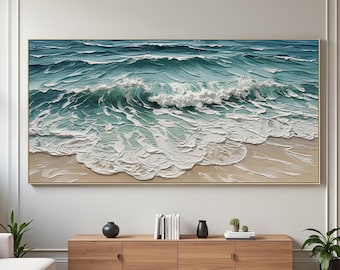 Original Ocean Waves Oil Painting, Large Textured Wall Art, Impasto Seascape Beach Art, Coastal Home Decor, Modern Abstract Ocean Art