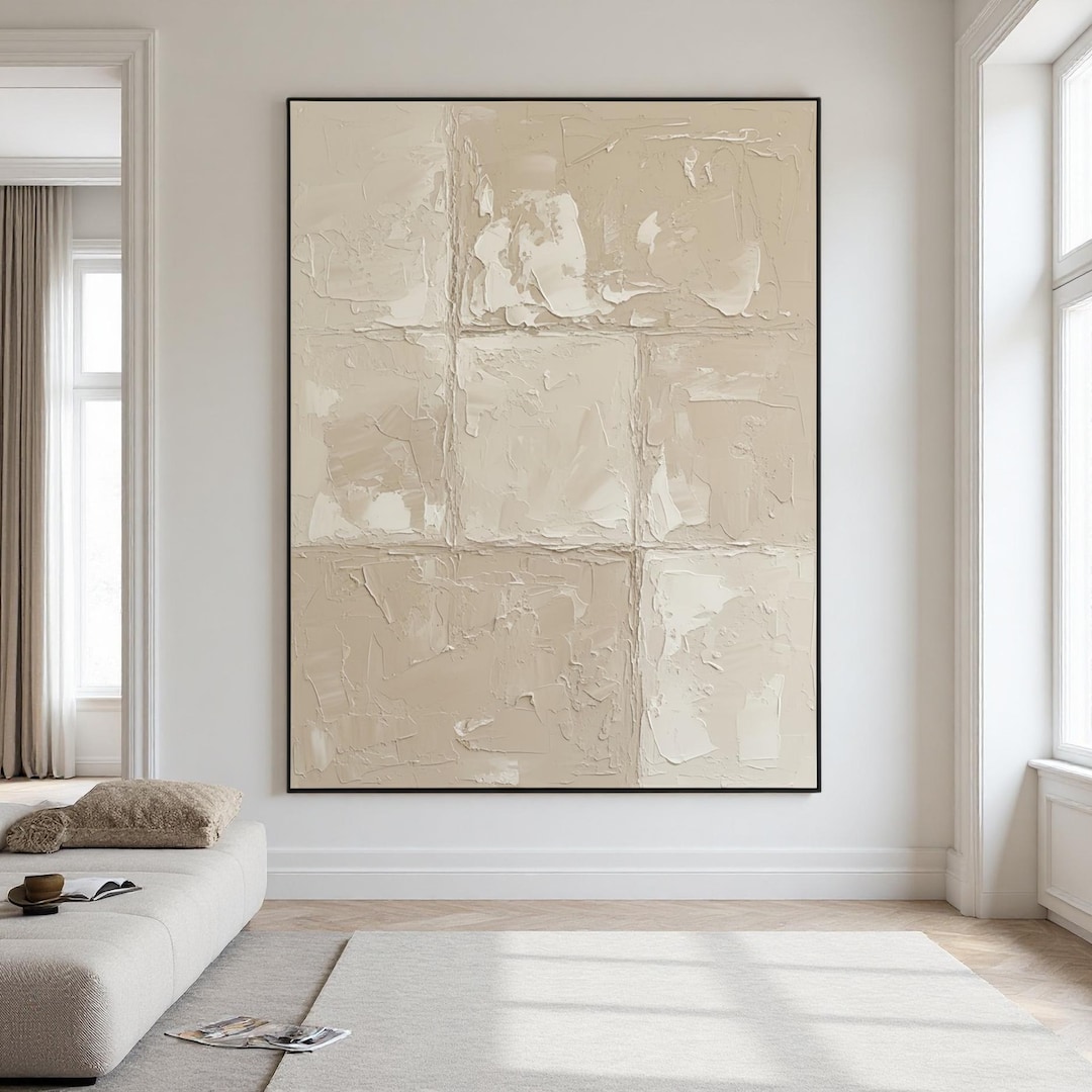 Beige Texture Abstract Large Beige Textured Abstract Painting | Minimalist Modern Canvas Wall ...