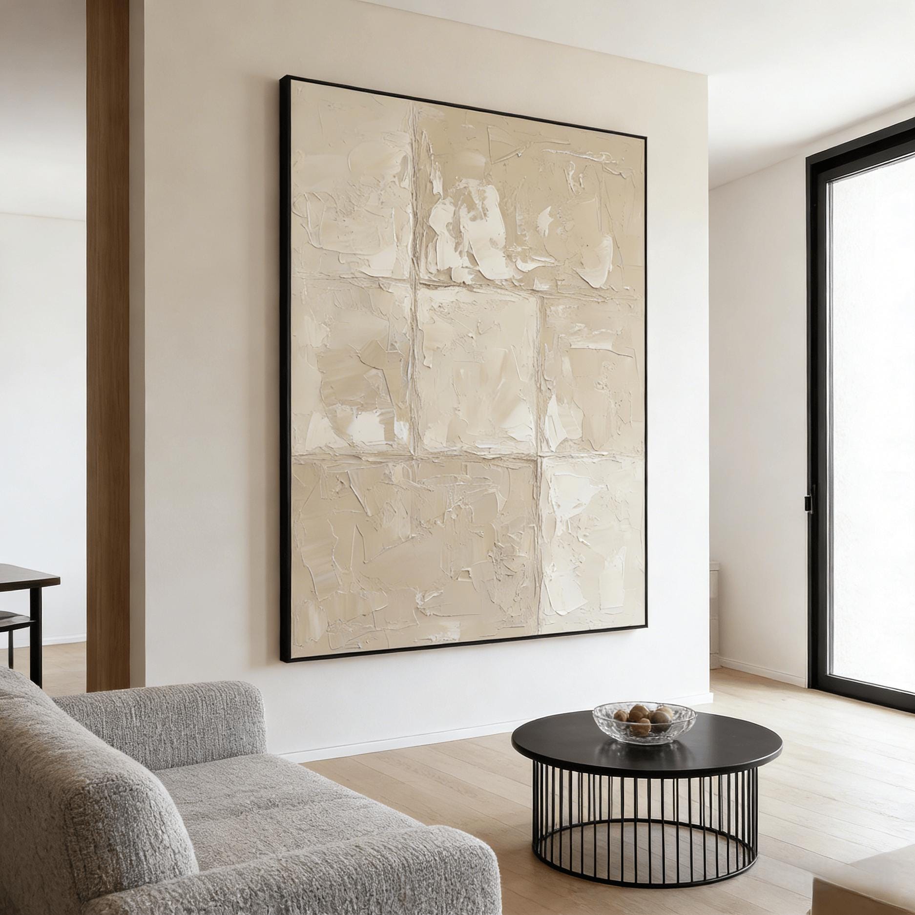 Large Beige Textured Abstract Painting | Minimalist Modern Canvas Wall ...