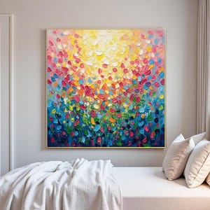 Original Oil Painting Colorful Petal Textured Wall Art, Impasto Abstract Floral Art, Modern Expressionist Home Decor