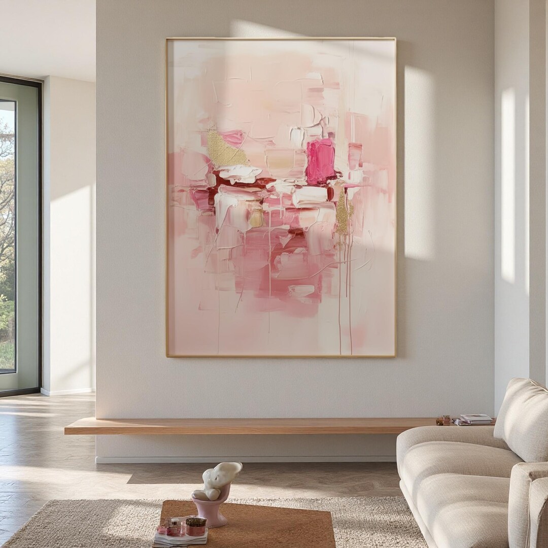 Large Abstract Pink & Gold Leaf Painting Original Textured Canvas Art ...