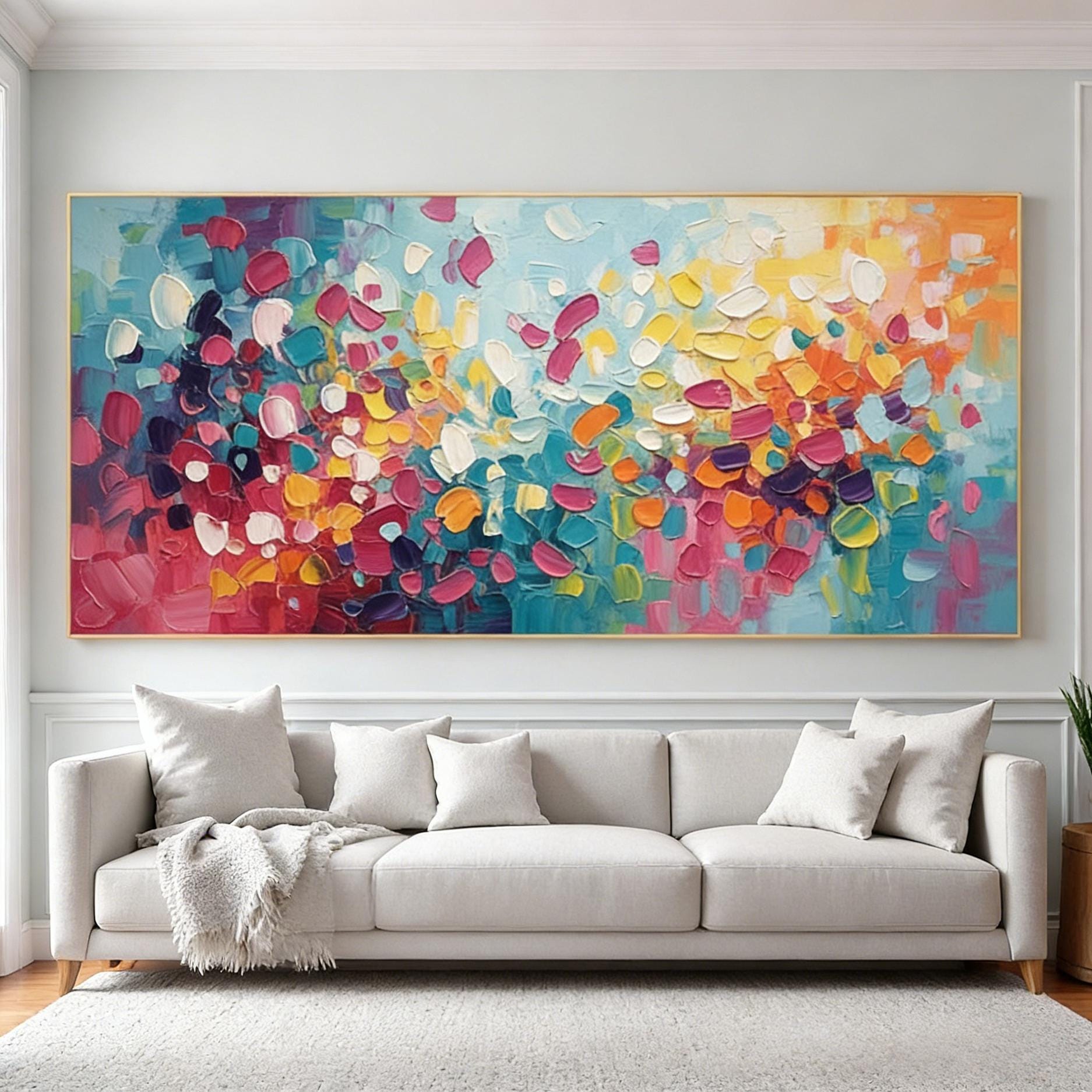 Abstract Colorful Block Oil Painting on Canvas, Large Textured Impasto ...
