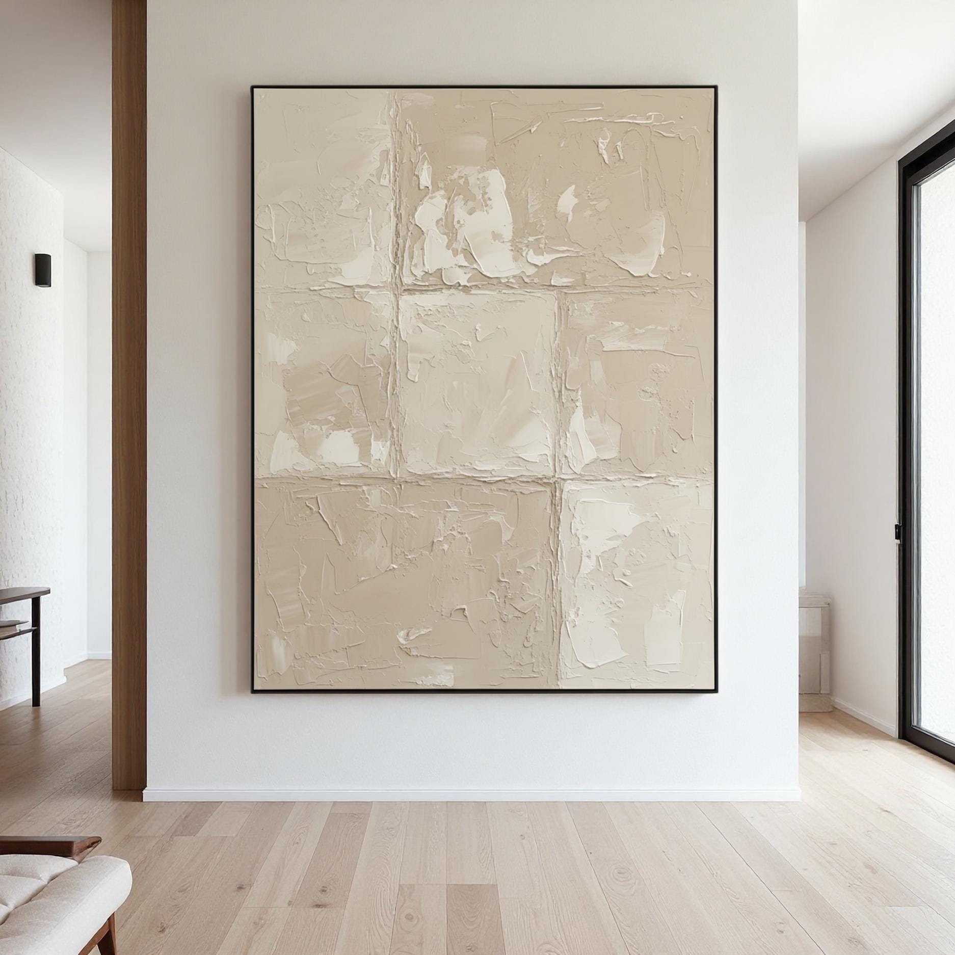 Large Beige Textured Abstract Painting | Minimalist Modern Canvas Wall ...