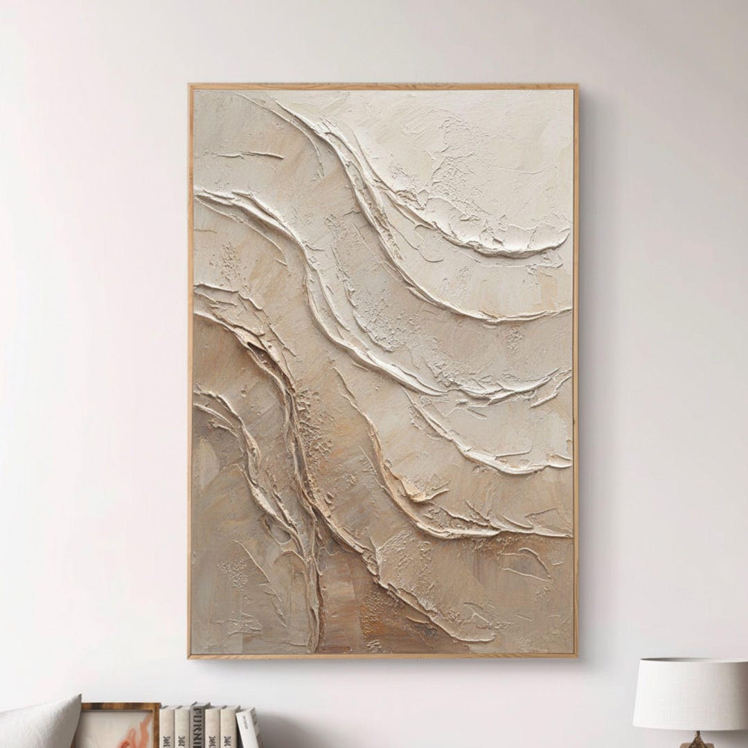 Abstract Waves Textured Painting, Large Beige Abstract Wall Art ...