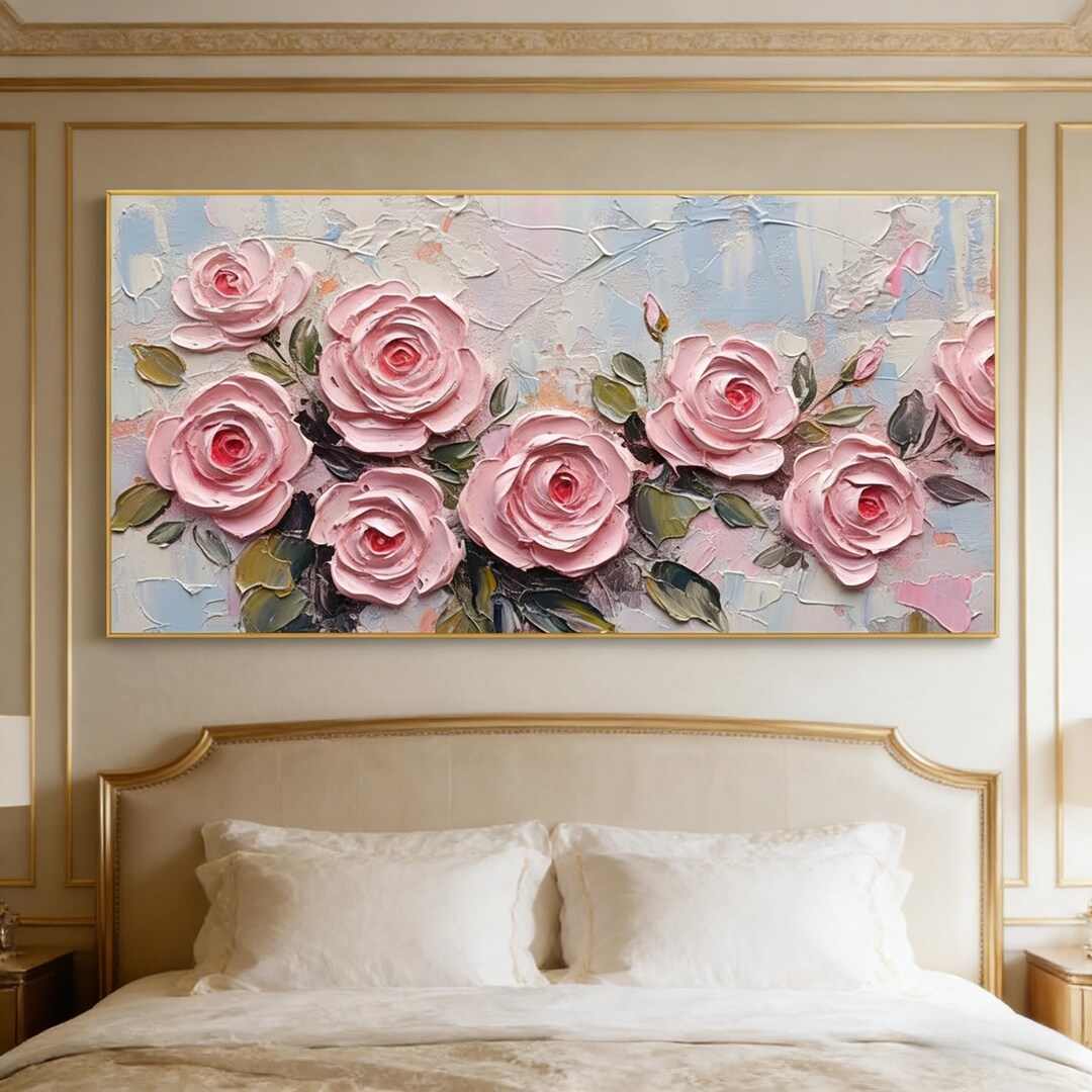 3D Textured Pink Roses Oil Painting | Abstract Rose Garden Painting ...