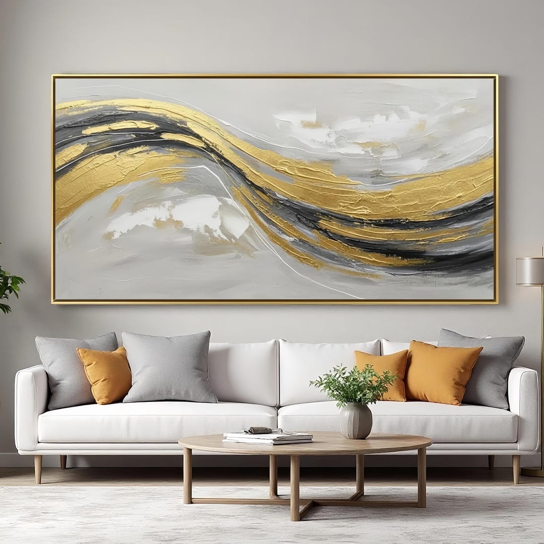 Original Gold Wave Abstract Art, Black and Gold Textured Wall Art ...