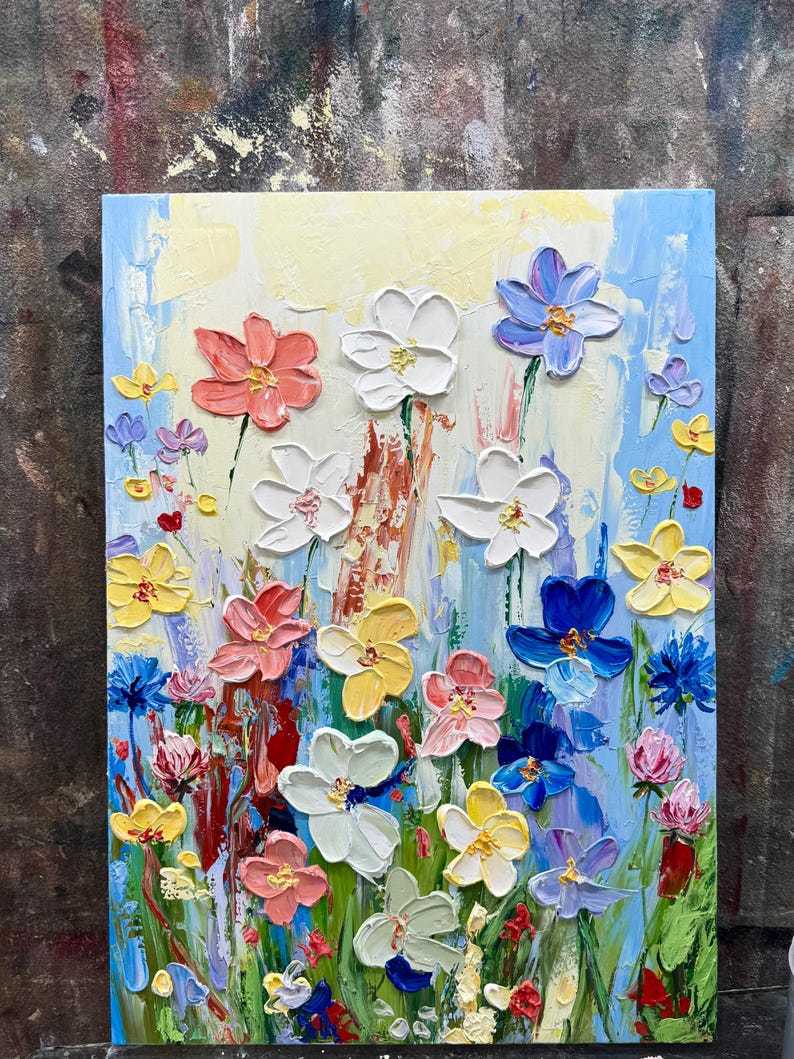 Abstract Colorful Floral Oil Painting on Canvas, Botanical Wall Art ...