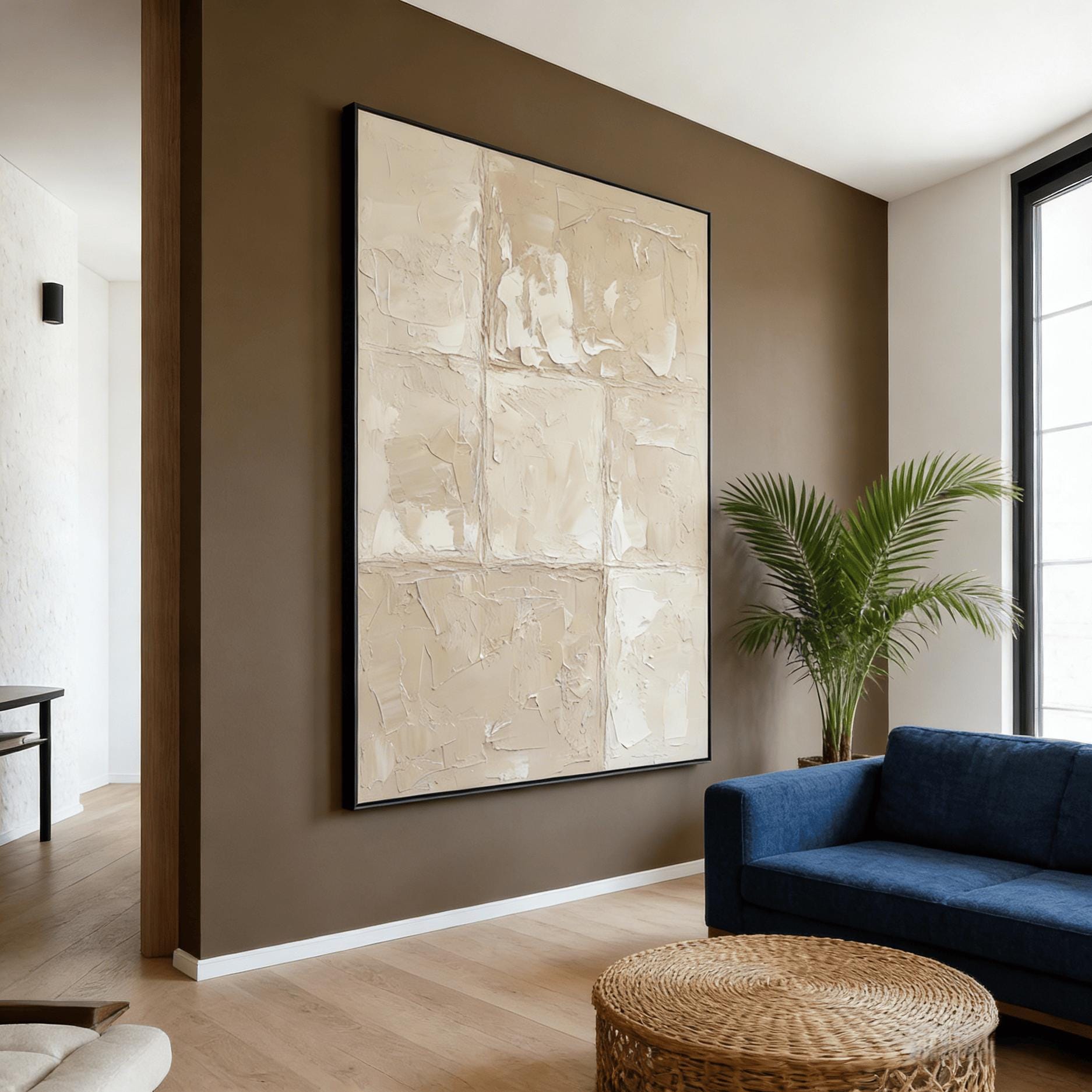 Large Beige Textured Abstract Painting | Minimalist Modern Canvas Wall ...