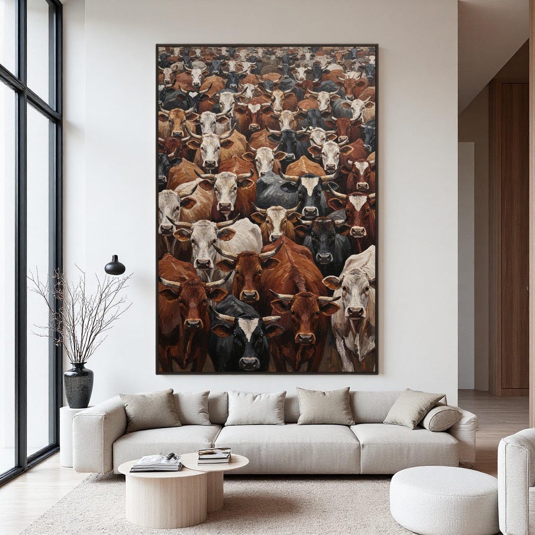 Majestic Herd Canvas Art, Large Abstract Cow Painting, Modern Farmhouse ...