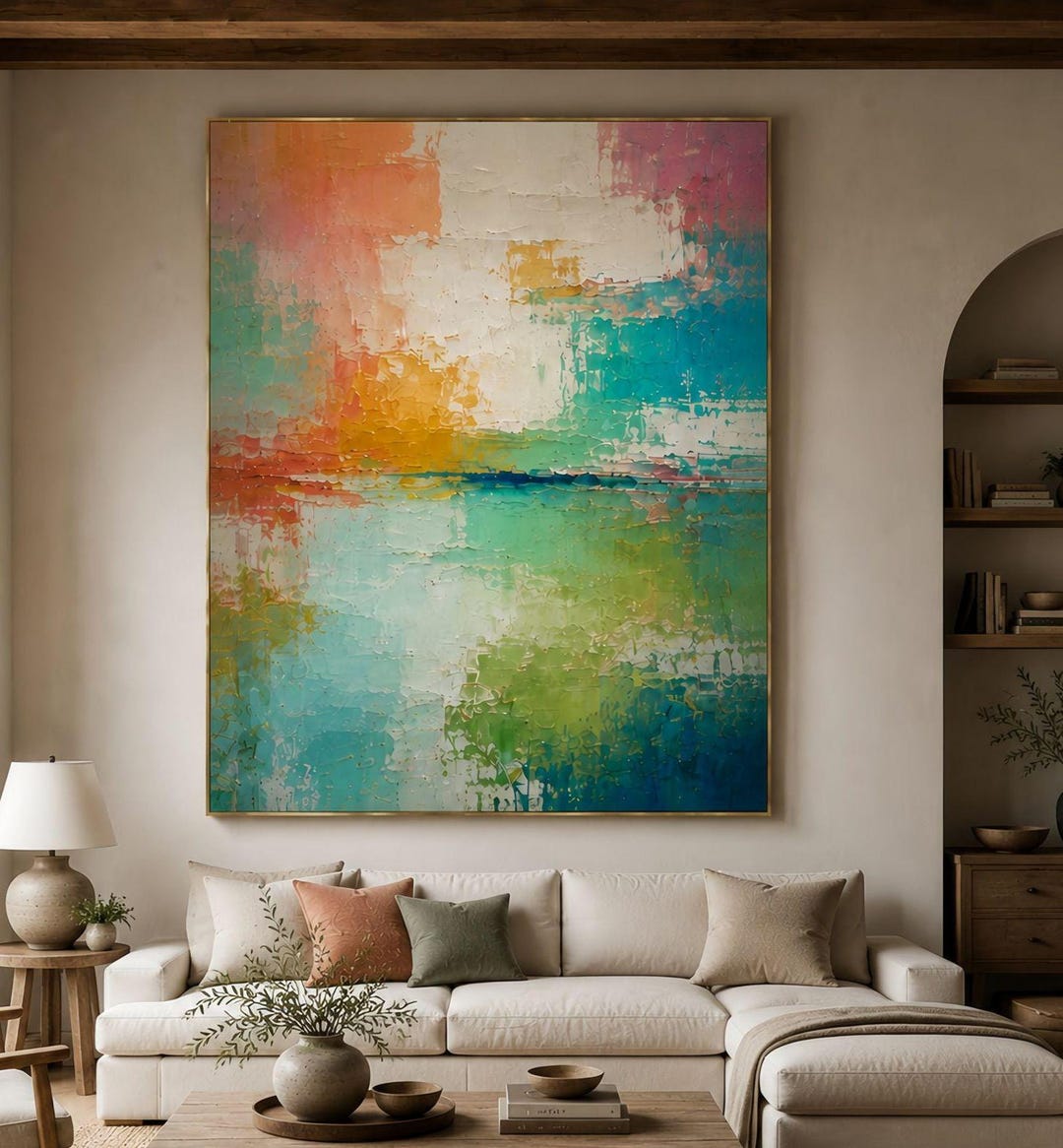 Large Abstract Oil Painting on Canvas, Colorful Wall Art for Living ...