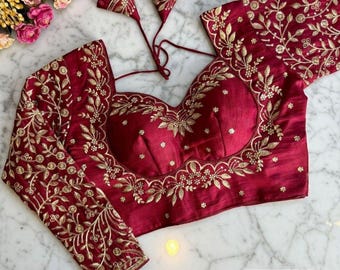 Designer Seide Saree Bluse für Frauen | Handgefertigtes gesticktes Choli | Braut & Festliche Kleidung Top