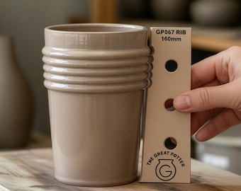 Tapered Ribbed Tumbler 'GP067 RIB' To Go Cup Mid Century Style Tall Grande Mug Template Throwing Tool For Artisan Potters & Ceramicists