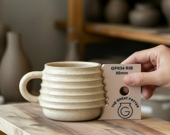 Ribbed Fluted Pottery Shaper 'GP034 RIB' Coffee Cup/Grooved Bowl Ceramic Former Potter Wheel Throwing Aid For Artisan Ceramicist Studio