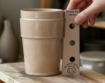 Tapered Tumbler Flask 'GP066 RIB' Ceramic Travel Mug Cup Style Ergonomic Pottery Wheel Throwing Template For Artisan Potters & Ceramicists