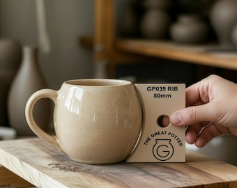 Soft Curved Pottery 'GP039 RIB' Flared Tapered Base Latte Mug Cup Shaper Tool Profile Guide For Studio Ceramic Pot Throwing Batch Production