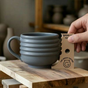 Può includere: Una tazza di ceramica bianca con un manico nero e la scritta "But First, Coffee" in stile scritto a mano. La tazza è su una superficie bianca. La tazza è alta circa 10 cm.