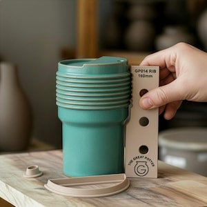 Vaso/taza de viaje 'GP002 KIT', con costillas y cortadores, estilo mediados de siglo, para café o té de 40 oz, plantilla para modelar arcilla de cerámica para estudio de artesanos.