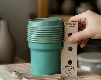 Travel Tumbler/Mug 'GP002 KIT' Rib & Cutters, Mid Century Style 40oz Coffee/Tea Cup Pottery Clay Shaping Template For Artisan Maker Studio