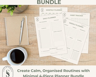 Sage-Green Minimalist Planner Bundle: Daily/Weekly/Monthly & Habit Tracker (Printable A4 PDF)