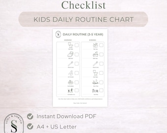 Tabla de rutina diaria para niños: Lista de verificación matutina y vespertina para niños pequeños (Programa visual imprimible)